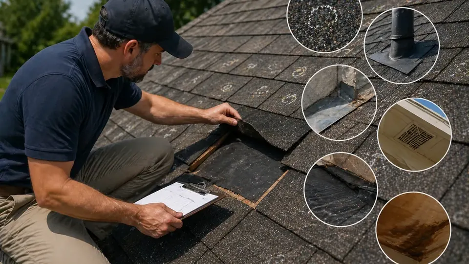 Roof decking exposed during tear-off showing hidden damage for an insurance supplement